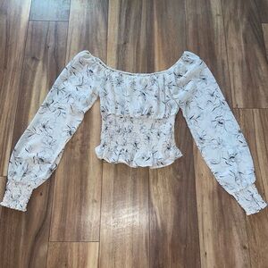 Active USA White Floral Smocked Blouse